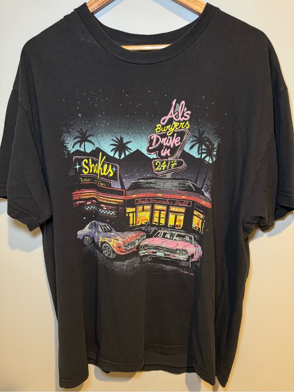 Vintage 1984 Al’s Burgers Retro Drive-In Diner Muscle Cars Graphic T-Shirt Large